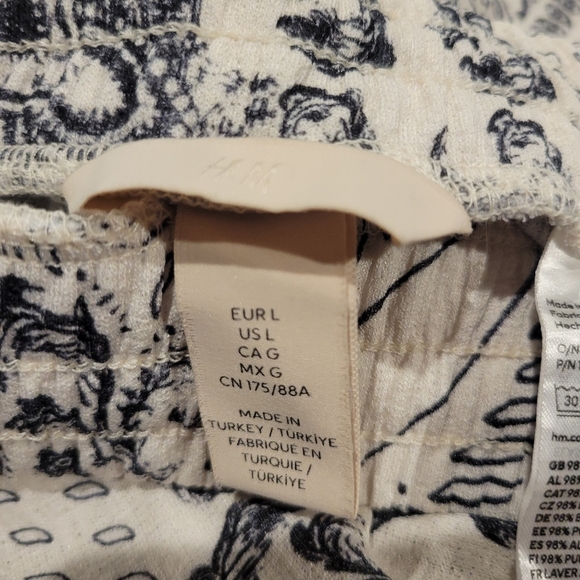 H&M Size L Cream/black Boho Cotton Blend Drawstring Wide Leg Pants - Picture 5 of 7